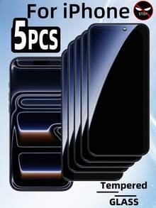 5pcs Privacy Tempered Glass Screen Protector Compatible With IPhone 17 Pro / Compatible With IPhone16 / 15, Anti-Spy, Tempered Glass Material, Anti-Scratch, Anti-Fingerprint, High Hardness, 12ft Military Grade Shatterproof, 100% Anti-Peeping, Full Screen Protection - Black - View 20