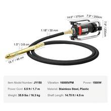Electric Concrete Vibrator, 1300W 16000 VPM, 2HP Copper Motor Handheld Concrete Vibrating Tool, Portable Pencil Cement Vibrator With Shaft Of 14.75ft / 4.5m, Remove Air Bubble And Level Concrete - Black - View 7