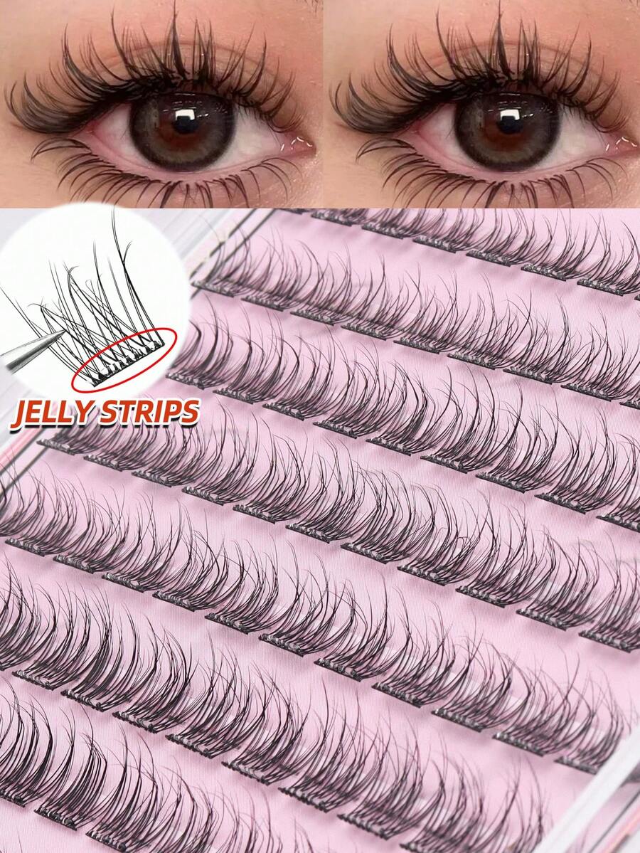 96片免胶自然款假睫毛，8-11毫米，柔软独特分段式C型卷翘纤长款睫毛簇，单根假睫毛，假睫毛 - C - 查看 1