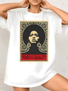 Figura artística con marco dorado que representa la fuerza interior y la unión social resaltando un mensaje de poder equilibrio y respeto entre las personas camiseta de mujer blanca 220g casual moderna - Blanco - Ver 1