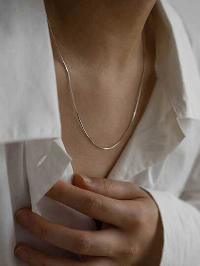 FOREVER QUEEN 1 pieza Cadena de hueso de serpiente de plata esterlina 925 de 0.75mm, regalo de joyería y decoración de fiesta para mujeres