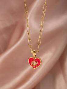 1件时尚优雅不锈钢女士吊坠项链，饰有字母和心形元素，适合日常佩戴、节日、约会、订婚、婚礼等场合。 - 彩色 - 查看 4