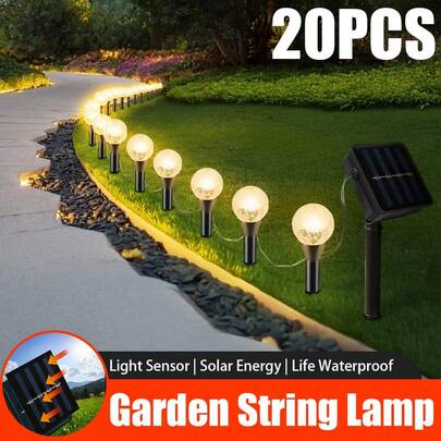 20-Pack Solar Garden String Lights Outdoor Auto On/Off 8 Light Modes, Warm White - No Wiring Needed
