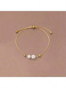 Fashion Stainless Steel Bracelet, With Imitation Pearl Details - Fashionable And Simple Design, Suitable For Daily Wear Or Formal Occasions - 金色的 - 查看 9