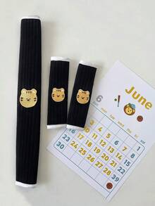 3pcs/Set Cute Ins Style Bear Baby Stroller Handle Bar, Front Guard, Shoulder Pad Covers - Black - View 7