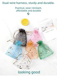 Star & Moon Drawstring Organza Bags, Jewelry Gift Bags, Gold Star Organza Party Gift Bags, Suitable For Halloween, Wedding, Birthday - Multicolor - View 5