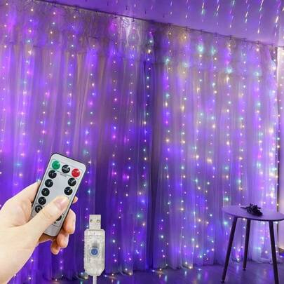 1pc USB Powered 8-Mode LED Curtain Lights, 6m/3 Meters/2m/1m String Lights For Holiday, Birthday, Wedding, Party, Room, Window Decor (Remote Control Batteries Not Included)