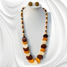 WOODEN NECKLACE WITH EARRINGS - MÀU NÂU - Xem 1