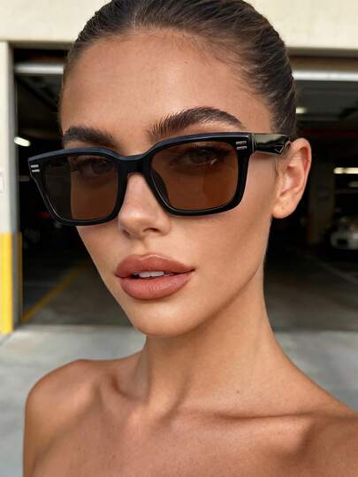 1 Pair Unisex Square PC Frame Vintage Brown Fashion Glasses, Suitable For Daily Wear
