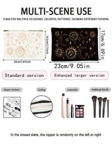 日月图案化妆包 - 耐用且容量大,男女通用旅行收纳包,可装化妆品和洗漱用品。轻便易携,可装化妆品、洗漱用品、手机和笔 - 时尚多功能,完美的派对礼物。 - 彩色 - 查看 12