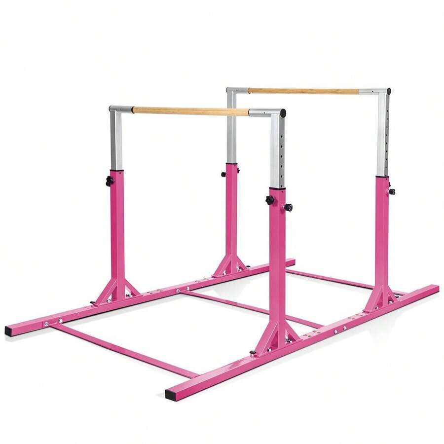 COSTWAY Gymnastics Parallel Bars, Double Horizontal Bar With Adjustable Width & 11-Level Heights, 220 LBS Weight Capacity For Home Gym Use, Pink - Pink - View 1