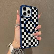 Black Checkerboard Pattern Premium Magnetic Phone Cases For Phone 17 Air 16 15 14 Pro Max 13 12 11 Plus Smartphone Shockproof Protection Acrylic Cover Cellphone Protective Magsafe Magnetic Case Aesthetic Resistance Casing Protector - Black - View 4