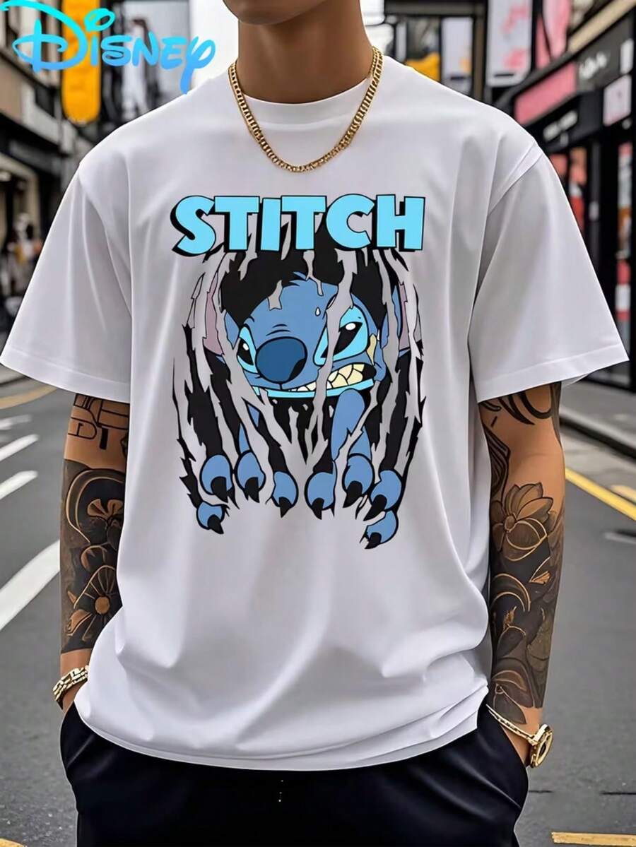 Disney Has Authorized 1 Men's T-Shirt, Shi Diqi Angry Claw Pattern Men's Short-Sleeved T-Shirt, T-Shirt With Round Neck For Leisure And Comfort, Breathable And Light, Suitable For Sports And Leisure Wear, Loose T-Shirt, Suitable For Gifts, Suitable For Travel And Party Wear. - 白色 - 查看 1