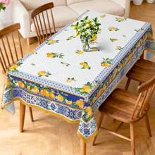 Spring Summer Capri Lemons Table Cloth Rectangle Machine Washable Italian Lemon Tablecloth 152 * 213 Cm Polyester Blue Table Cover For Kitchen Dinner Party Outdoor Decor  Dfe - Capri Lemon - View 3