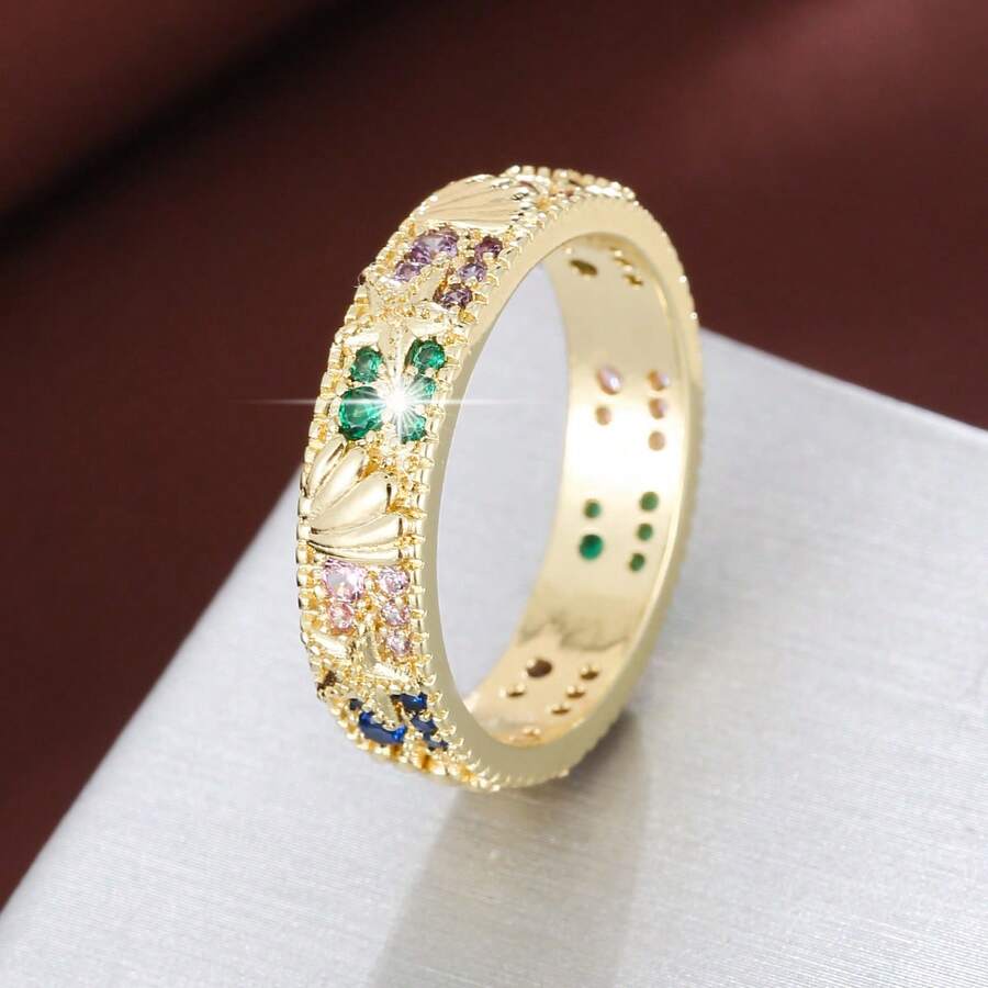 1pc Elegant Starfish & Shell Shaped Cubic Zirconia Inlaid Ring For Women - Multicolor - View 1