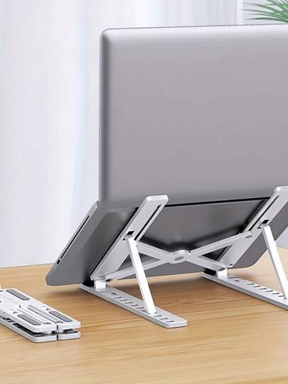 Soporte portátil ajustable para computadora portátil - Plegable, soporte universal para computadora portátil/tableta, diseño de enfriamiento, ajuste de ángulo ergonómico, adecuado para todas las computadoras, material de plástico, compacto y ligero, soporte de enfriamiento, soporte para computadora portátil, soporte de escritorio plegable, puede levantar teléfono/tableta, adecuado para uso en el hogar u oficina, base estable