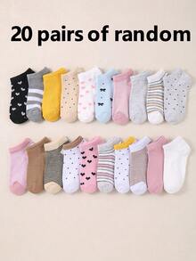 20双儿童可爱条纹爱心印花短袜，男女童通用柔软舒适儿童短袜，多色 - 彩色 - 查看 19