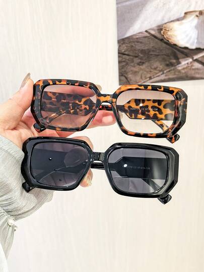 2 PCS Women's Polycarbonate Square Frame With Distinctive Temples Personalized, Versatile Retro-Chic Eyewear Perfect For Daily Outings And Outdoor Adventures With Glasses Box