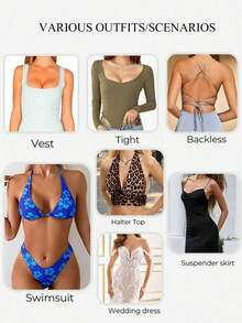 2对装女士三角双面粘胶胸垫，加厚隐形防滑可重复使用硅胶乳贴，提升胸部曲线，适用于连衣裙、泳装、胸罩 - 彩色 - 查看 8