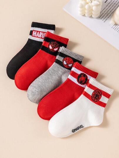  1/5 pares de calcetines de Marvel para niños/chicos de primavera/verano, con diseño de dibujos animados de Spiderman, calcetines deportivos versátiles, transpirables, resistentes al olor y que absorben la humedad, con estilo escolar, suaves y cómodos, adecuados como regalo de cumpleaños/para deportes al aire libre/viajes/atuendo de campus