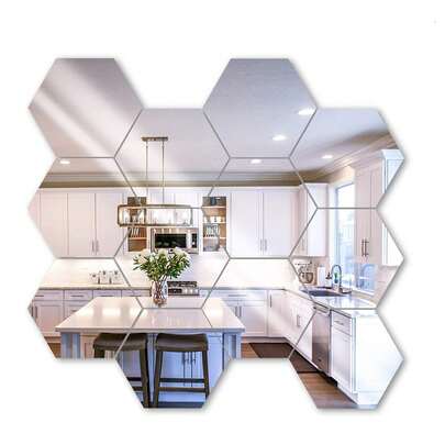 12 Pcs Top-Spring Hexagons Mirror Tile Wall Sticker 3D Acrylic Mirror Wall Sticker Decor Stick On Modern Decal For Home