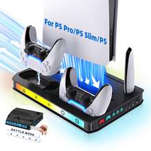 P5/P5 Digital/P5 Pro/Slim 游戏机散热底座 - 双手柄快速充电底座，配备三速涡轮风扇、9 种模式 RGB LED 灯、游戏光盘收纳、耳机支架、DIY 定制设计、安全螺丝固定、垂直支架和游戏设备整理器。是游戏机的理想电子配件，也是送给游戏玩家和男士的绝佳玩具和圣诞礼物。 - 彩色 - 查看 9