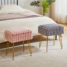 Rectangle Dressing Table Chair With Storage Space Footrest Ottoman Vanity Stool Anti-Slip Feet White Square Grid For Bedroom Makeup Room - Grey - View 9