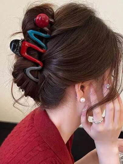 1个优雅渐变波浪发夹，百搭时尚发爪夹发卡配饰，适合女性假日必备发饰