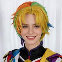 彩虹多色短款层次直发cosplay假发 - 耐热高温合成纤维男女通用动漫角色扮演假发，色彩鲜艳，包含黄色、绿色、蓝色、紫色和橙色，蓬松自然，易于造型和打理，完美适用于节日、动漫展、主题派对、日常穿搭和动漫角色扮演，男女皆宜的柔软替换假发 - 彩色 - 查看 12