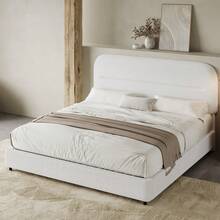 Queen Bed Frame With Headboard, Boucle Upholstered Soft Platform Bed Frame With Thickened Footboard,  Rounded Corners Design, Twin/ Full/ Queen/ King, Grey/ White/ Beige/ White/ Black - 白色 - 查看 11
