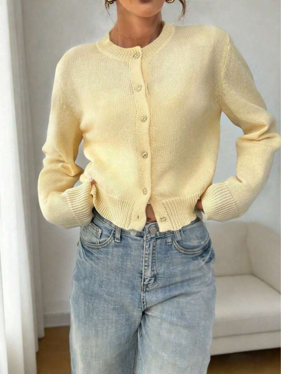 Formfreier Damen Pullover für Frühling/Herbst/Winter, dickes Material, modischer minimalistischer Business-Casual Stil in Weiß/Schwarz/Braun/Rosa, eleganter Pendler-/Urlaubspullover, warm, vielseitig, schlankheitsfördernd, Siegestag, süßes Top im koreanischen Stil - Gelb - Übersicht 1