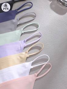 Set de 8 piezas de bragas tipo tanga de unicolor, sin costuras y de talle bajo, ropa interior cómoda y sexy para mujeres - Multicolor - Ver 7