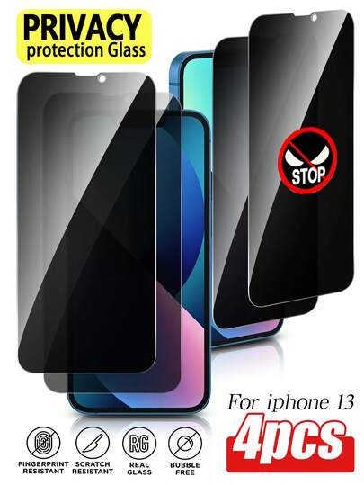 4 piezas Protector de pantalla de privacidad - Cristal templado de cobertura completa - Película ultra clara de dureza 9H, anti-arañazos, anti-huellas dactilares, protección de privacidad, ultra delgada, bordes 3D, cobertura completa, película de alta calidad, resistente a los arañazos, impermeable, anti-caída, bordes irrompibles, duradero, capa de electrochapado repelente al aceite, repelente al aceite y al agua, tacto suave, resistente al impacto, adecuado para iPhone 11/12/13/14/15/16/17/Plus/Pro Max/Pro