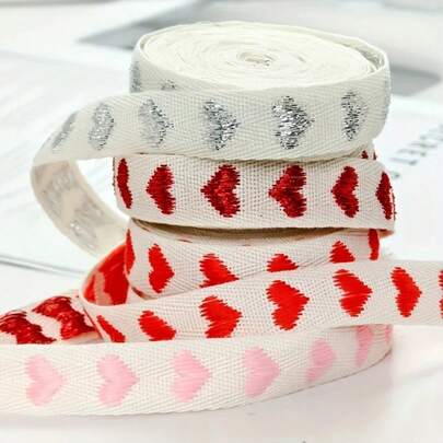 5 Yards Red Heart Embroidered Ribbon, Gift Box Decor Tie, Handmade DIY Material For Bakery Atmosphere, Bouquet Packaging Ribbon, Suitable For Wedding Bouquets, Party Decorations, Gift Packaging, Valentine's Day Gifts And Wedding Gifts, High-Quality Fabric, Perfect For Weddings, Engagements, Birthday Gifts, Birthday Decorations, Cake Box Decorations, Gift Tags, Wedding Decorations, Boyfriend Gifts, Girlfriend Gifts, Anniversary, Small Business Packaging, Mother's Day