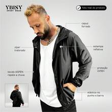 Men's Waterproof Windbreaker Jacket With Hood - Black - View 2
