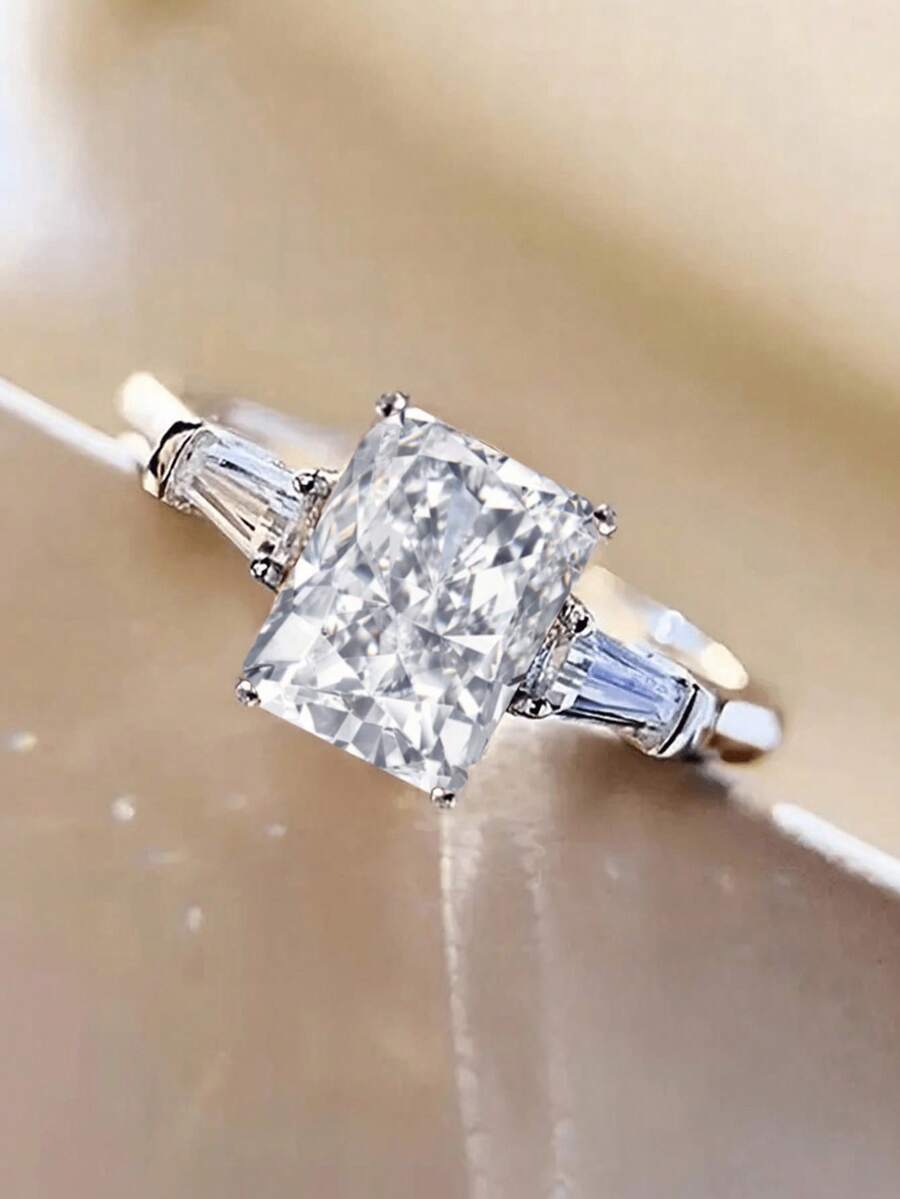 1pc Fashion Cubic Zirconia Women's Ring, Suitable For Wedding, Engagement, Valentine's Day, Party Gift - White - View 1