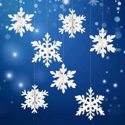 6 piezas Adornos de copos de nieve blancos 3D - Decoraciones de fiesta de cumpleaños con tema de Frozen, baby shower de Invierno Onederland, copos de nieve de papel colgantes para fiesta de princesa y decoración de habitación de niños