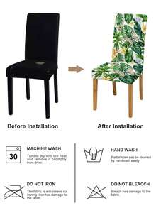 1/4/6pcs Green Leaf Print Chair Covers, High Stretch Removable & Washable Milk Silk Chair Slipcovers - Multicolor - View 4