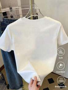 Unisex T-shirt, one-piece style Camiseta de cuello redondo y mangas cortas de ropa fashion, fabricada en México, para la temporada primavera-verano 2025. Con estampado de dibujos animados, es un modelo de pareja, apta para usar tanto por dentro como por fuera, ideal para oficina y estilo casual, diseñada para hombres y mujeres, en unidad individual. Adecuado para usar en eventos festivos como Pascua, la Copa Mundial, Carnaval y festivales de música de verano. - Blanco - Ver 4