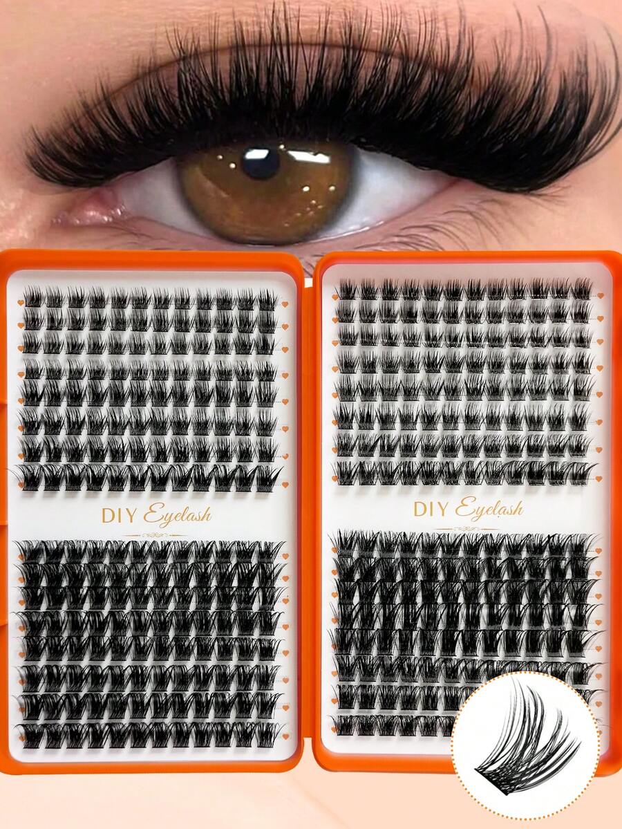 384pcs Clusters, Individual Cluster Lashes, DIY Lash Extension Crossed Wispy Soft Daily Cluster Lashes Thin Band Natural False Eyelashes - CC - View 1