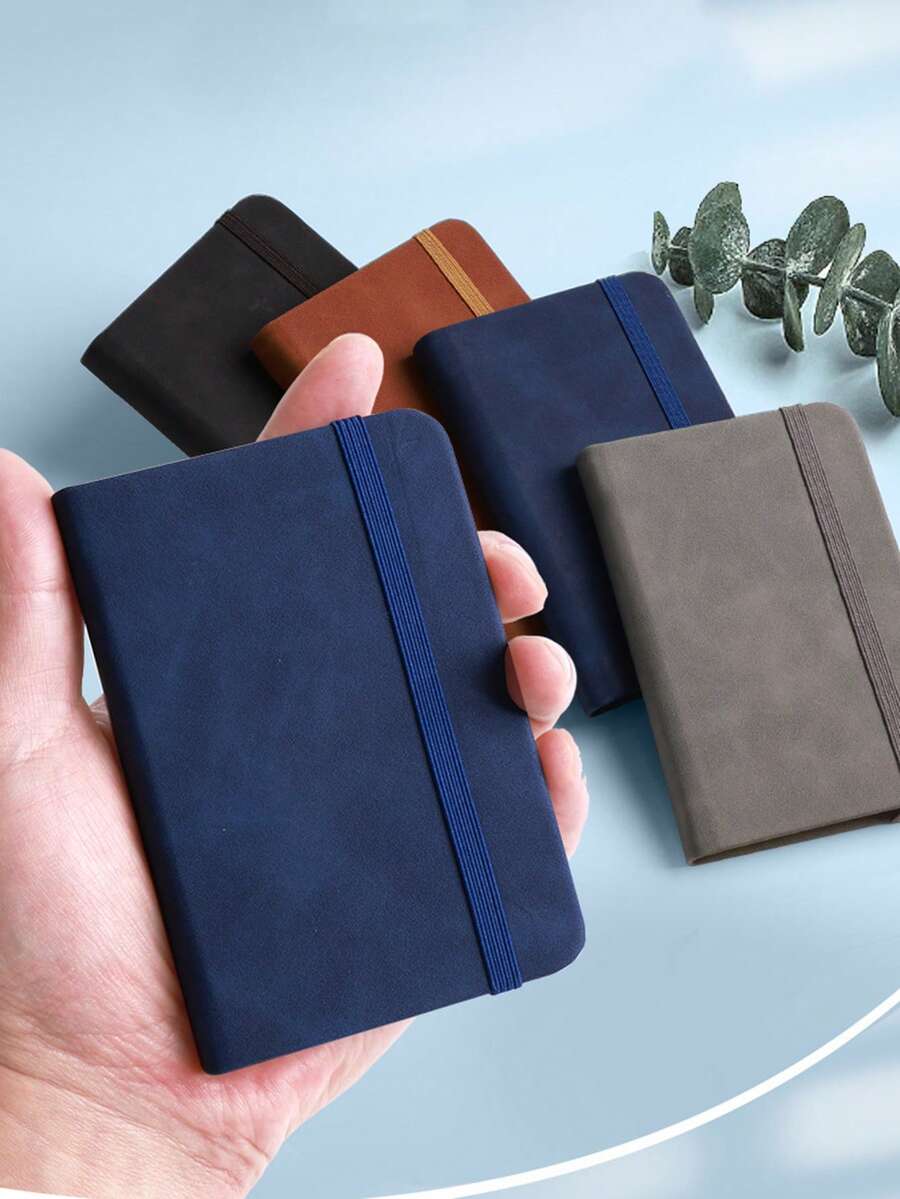1 Leather A7 Notebook Simple Solid Color Mini Pocket Book Portable Memo Thick Leather Waterproof Texture Equipped With Bandage Suitable For Daily Use - Solid Color Pocket Notebook - View 1