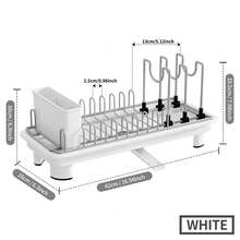 1pc Space-Saving Dish Drying Rack With Cutlery Holder, Adjustable Compact Countertop Dish Rack With Utensil Holder And Drip Tray, Multifunctional Kitchen Storage Rack - Multicolor - View 10
