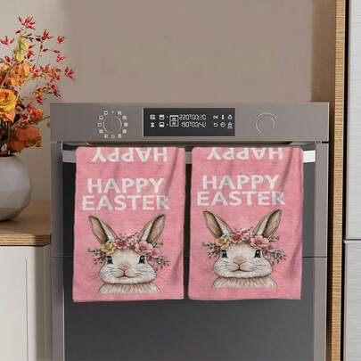 2/4/48pcs Easter Series Colorful Eggs, Chicks, Bunnies, Pink Hydrangea, White Cherry Blossom, Green Leaves Printed Kitchen Towels - Super Soft, Highly Absorbent Polyester Dish Towels & Hand Towels, Ideal For Holiday Decor, New Year Gifts, Kitchen Decor, Party Decorations.