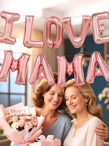 9pcs 16-Inch Pink, Gold, Silver, Rose Gold, Magenta, Purple "I LOVE YOU MAMA" Letter Balloons, Suitable For Mother's Day Party, Holiday Party Decoration - Multicolor - View 3