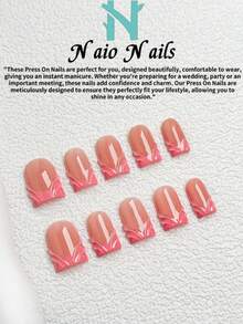 NAIO 10片/套 春夏手工按压式美甲贴片，短方形甲片，Y2K 酷炫风格，粉色法式凝胶美甲设计。适合女性和女孩，可用于派对、日常佩戴，附赠工具包，是送给女士美甲的绝佳礼物。 - 彩色 - 查看 1