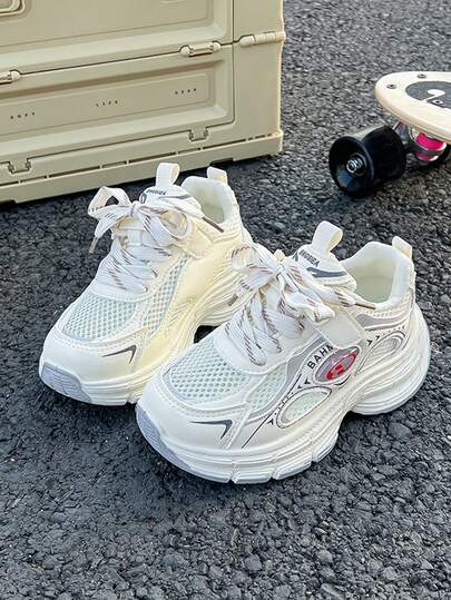 1 Pair 2026 Spring New Comfortable & Breathable Mesh Hook And Loop Closure Outdoor Sports Shoes, Suitable For Boys And Girls In Spring/Autumn