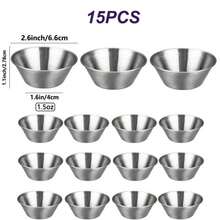 15个SUS304不锈钢蘸酱杯，1.5盎司可重复使用金属小碟，商用级调味碗，独立酱料容器，小圆汤杯，适用于家庭/餐厅/熟食拼盘/奶酪拼盘，圣诞节/万圣节/感恩节 - 彩色 - 查看 9