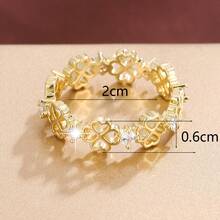 1pc Minimalist Heart & Four-Leaf Flower Design Cubic Zirconia Inlaid Ring, Couple Gift - Multicolor - View 9