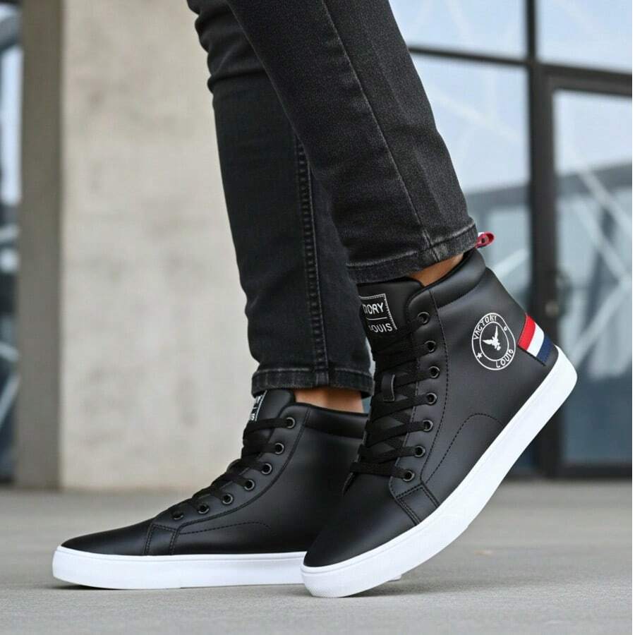Original High Top Sneakers Bootie Street Casual School Skate Gym Party Fashion Premium - Black - View 1