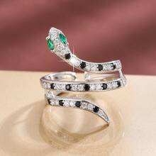 1pc Unique Snake Design Zirconia Inlaid Adjustable Open Ring For Women - Multicolor - View 12